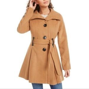 Madden Girl Juniors Drama Belted Skirted Camel Coat Size Large NWT
